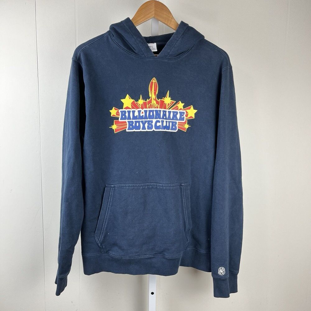 Billionaire Boys Club Hoodie Sweatshirt Pullover Navy Blue Rocket Graphic Mens L